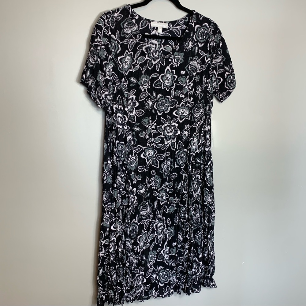 Woman Within Short Sleeve A Line Dress 14W Floral